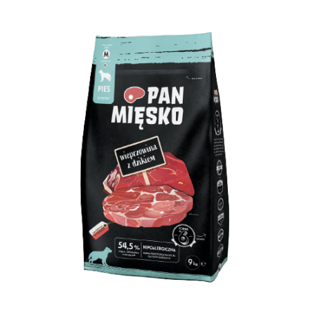 Pan Mięsko Karma Sucha Dla Psa Wieprzowina Z Dzikiem, Chrupki M 9Kg