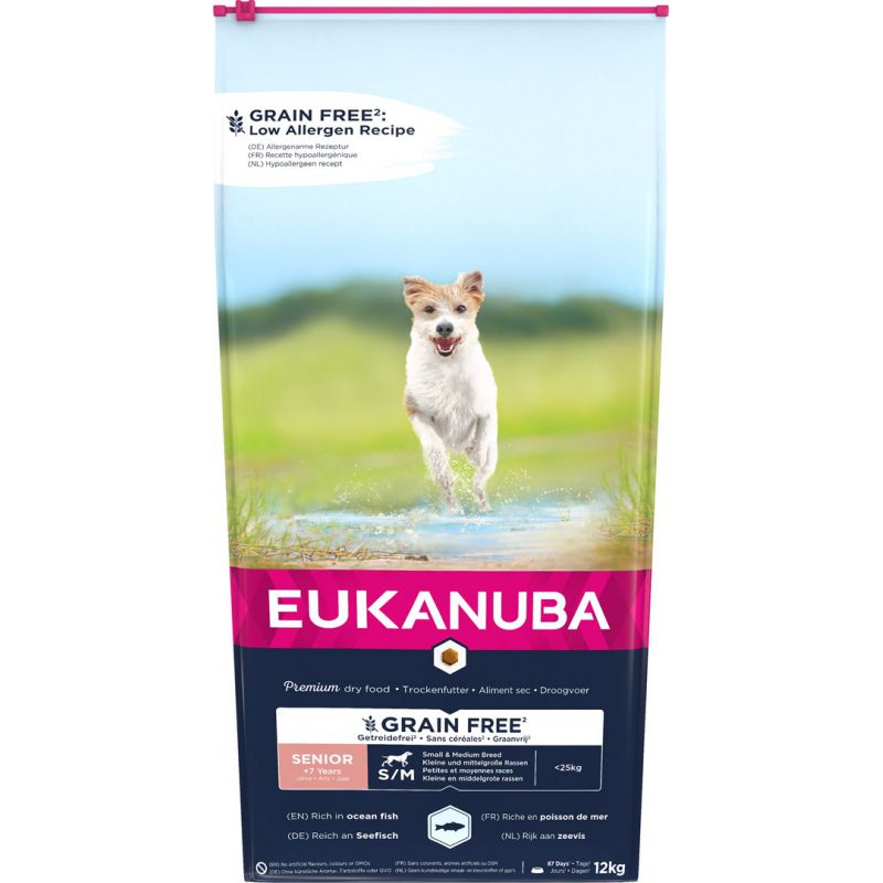 Eukanuba Grain Free Senior Małe/Średnie Rasy, Ryby Oceaniczne - Sucha Karma Dla Psa - 12 Kg