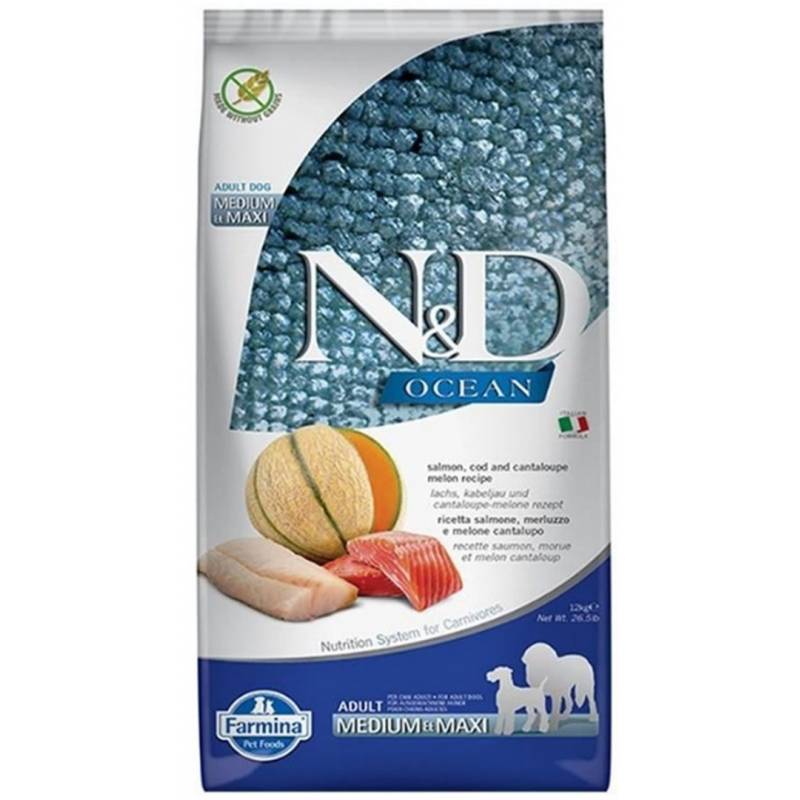 Farmina N&D Ocean Dog Salmon, Cod, Cantaloupe, Melon Adult Medium&Maxi- Sucha Karma Dla Psa - 12 Kg