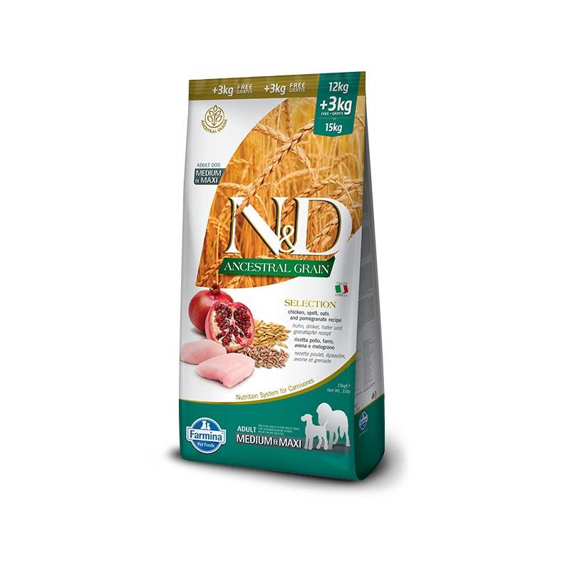 Farmina N&D Ancestral Grain Selection Adult Medium & Maxi - Sucha Karma Dla Psa - 12Kg + 3Kg