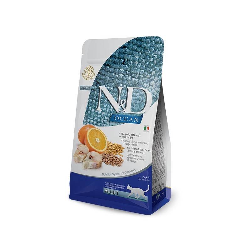 Farmina N&D Ocean Cod, Spelt, Oats & Orange Adult - Sucha Karma Dla Kota - 1,5Kg