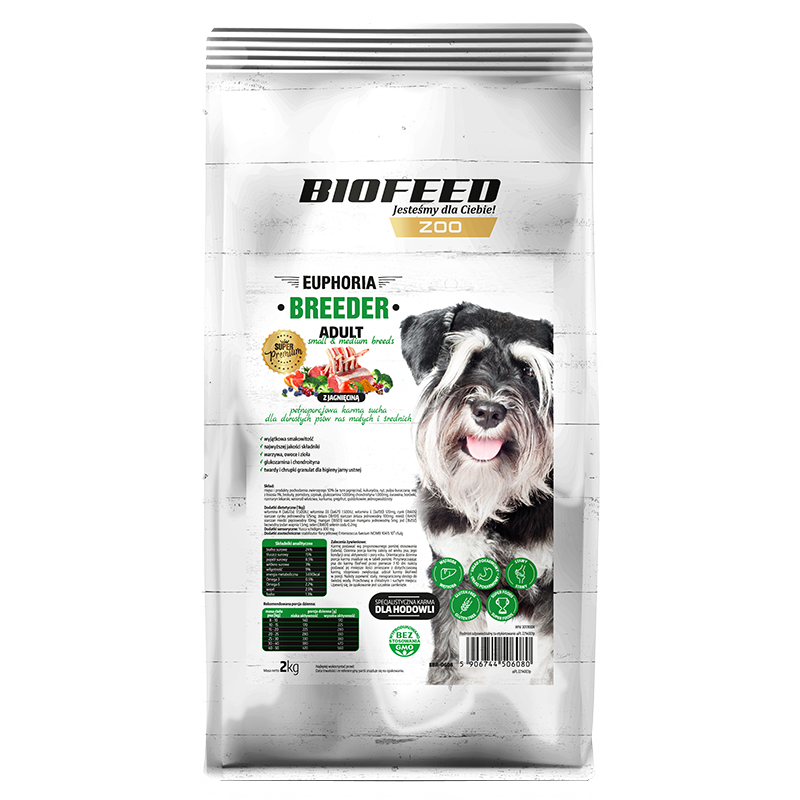 Biofeed Euphoria Breeder Adult Small & Medium Dla Dorosłych Psów Małych I Średnich Ras Z Jagnięciną 2Kg