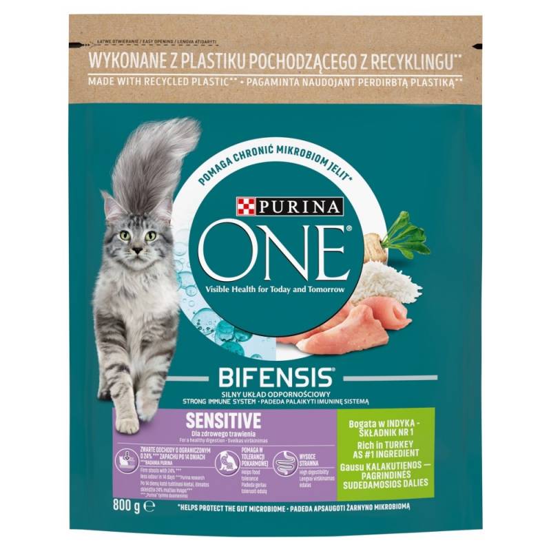 Purina One Bifensis Adult Sensitive Bogata W Indyka I Ryż - Sucha Karma Dla Kota - 800 G