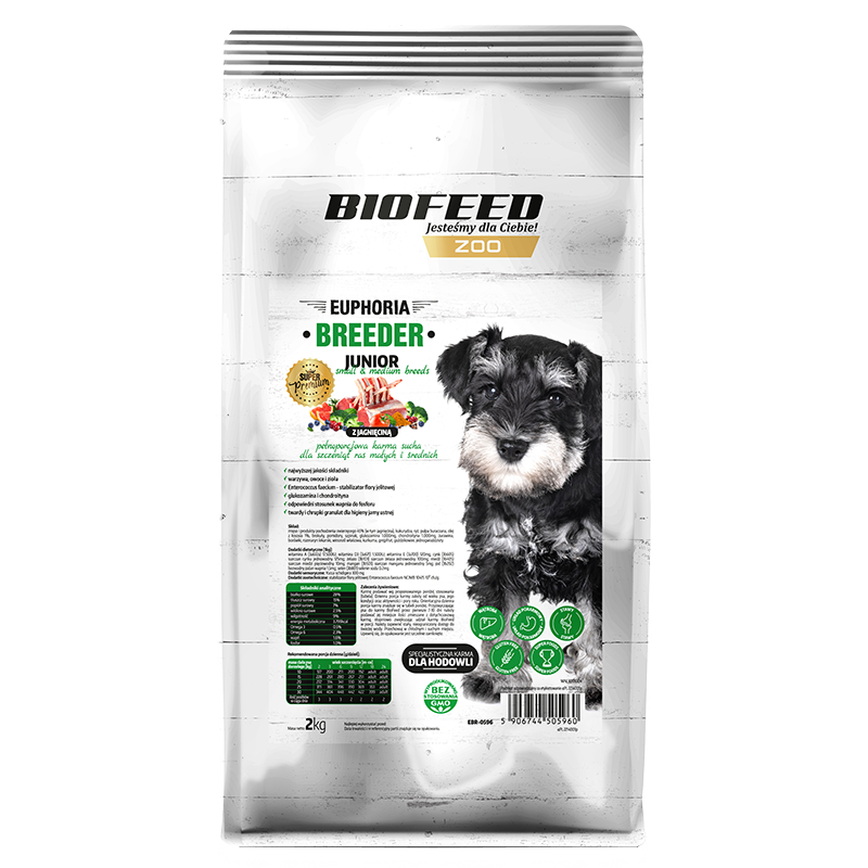 Biofeed Euphoria Breeder Junior Small & Medium Dla Szczeniąt Małych I Średnich Ras Z Jagnięciną 2Kg