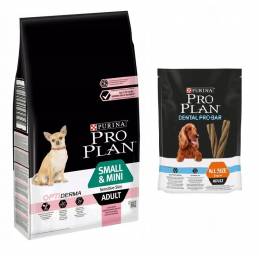 Purina Pro Plan Small&Mini Sensitive Skin Opti Derma Łosoś 3Kg + Gratis Dental Pro Bar All Size Adult