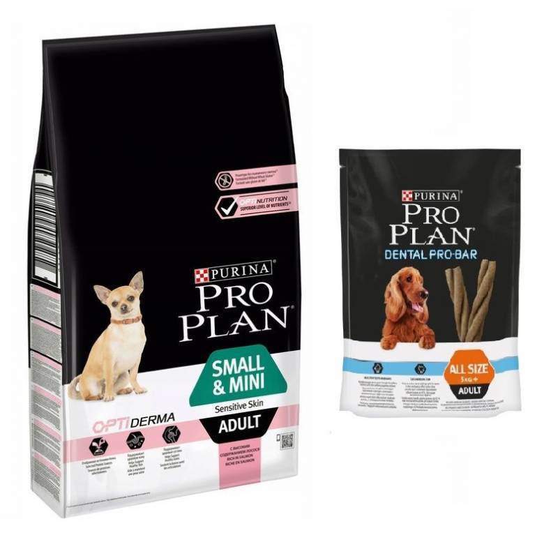 Purina Pro Plan Small&Mini Sensitive Skin Opti Derma Łosoś 3Kg + Gratis Dental Pro Bar All Size Adult