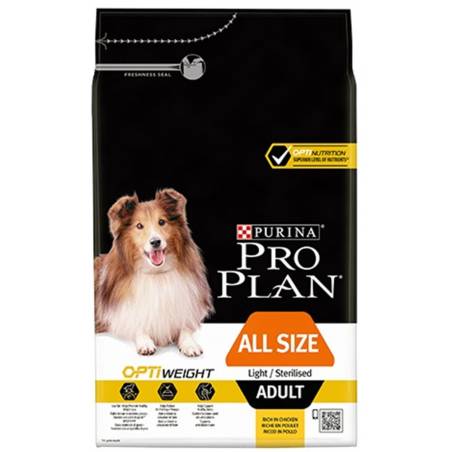 Purina Pro Plan All Size Adult Light/Sterilised Opti Weight Kurczak 3Kg + Gratis Dental Pro Bar All Size Adult