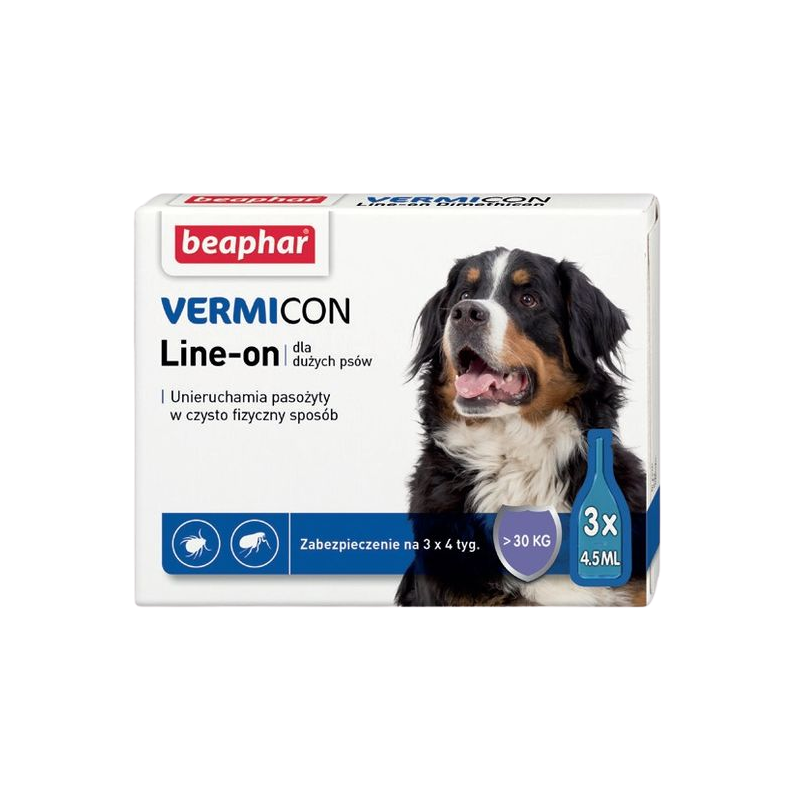 Beaphar Vermicon Line-On Dog L 4,5Ml - 3 Pipety Kropli Przeciwpchłowych Dla Psów