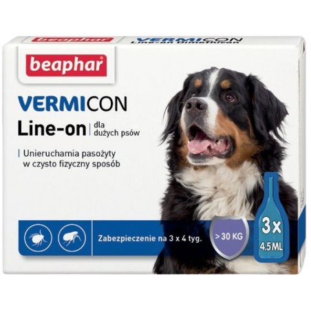 Beaphar Vermicon Line-On Dog L 4,5Ml - 3 Pipety Kropli Przeciwpchłowych Dla Psów