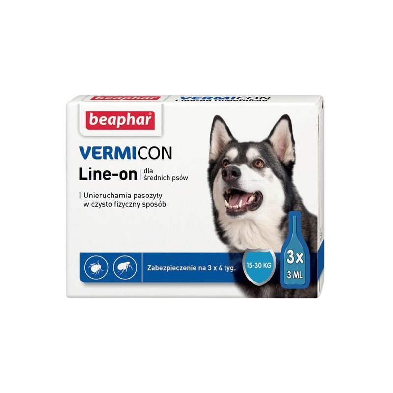 Beaphar Vermicon Line-On Dog M 3Ml - 3 Pipety Kropli Przeciwpchłowych Dla Psów