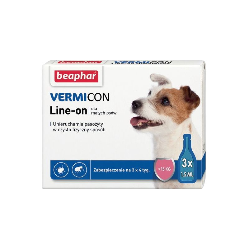 Beaphar Vermicon Line-On Dog S 1,5Ml - 3 Pipety Kropli Przeciwpchłowych Dla Psów