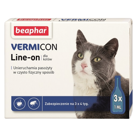 Beaphar Vermicon Line-On Cat 1Ml - 3 Pipety Kropli Przeciwpchłowych Dla Kotów