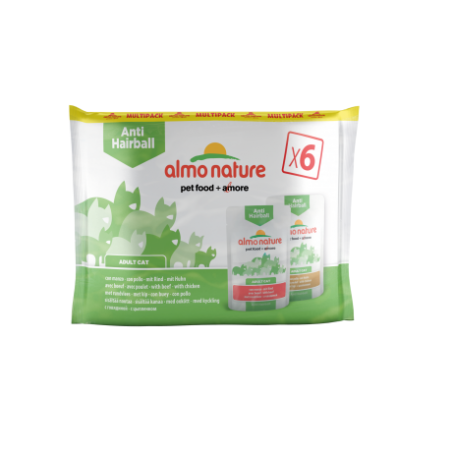 Almo Nature Functional Multipack Anti-Hairball (3*Wołowiną, 3*Kurczak) 6X70 G