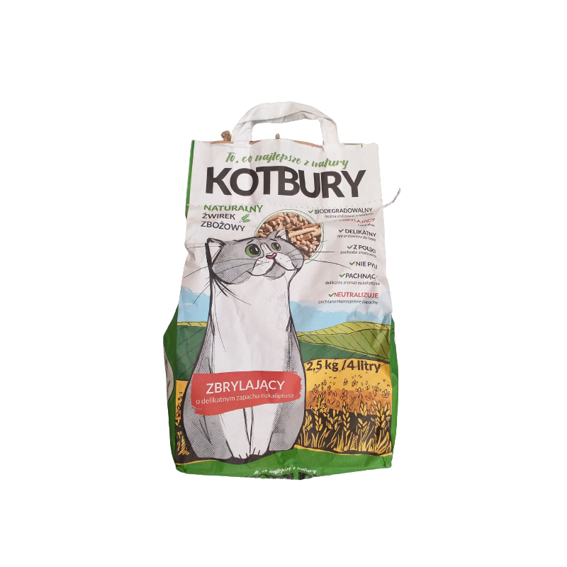 Kotbury Naturalnie Zbrylający Żwirek Zbożowy O Delikatnym Zapachu Eukaliptusa 2,5Kg