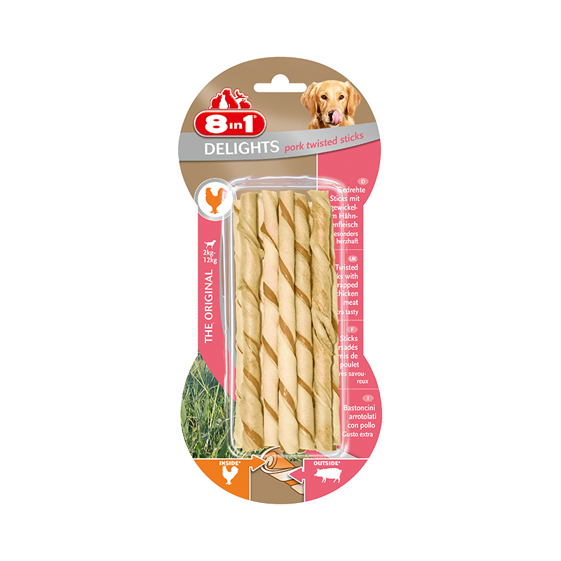 8In1 Przysmak Delights Pork Twisted Sticks [T122562] 10 Szt.