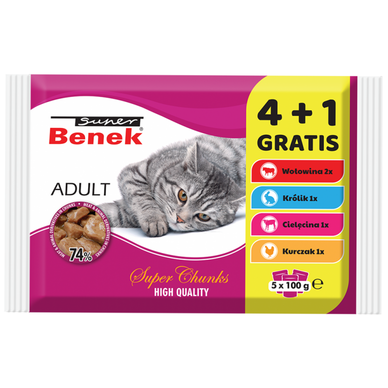 Super Benek Mix Smaków Super Premium - Adult 4+1 Gratis (5X100G)