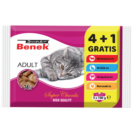 Super Benek Mix Smaków Super Premium - Adult 4+1 Gratis (5X100G)