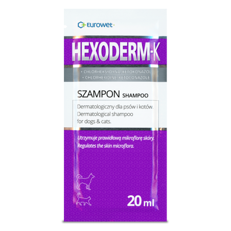 Eurowet Hexoderm K - Dermatologiczny Szampon Dla Psów I Kotów Z Chlorheksydyną I Ketokonazolem, Saszetka 20Ml