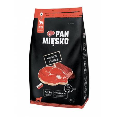 Pan Mięsko Wołowina Z Koziną (Dorosły) Chrupki M - Karma Sucha Dla Psa - 20Kg