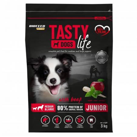 Biofeed Tasty Dogs Life Junior M&L With Beef 3Kg