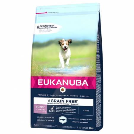 Eukanuba Grain Free Puppy Small/Medium Breed Ocean Fish - Sucha Karma Dla Psa - 3 Kg (Wyprzedaż)