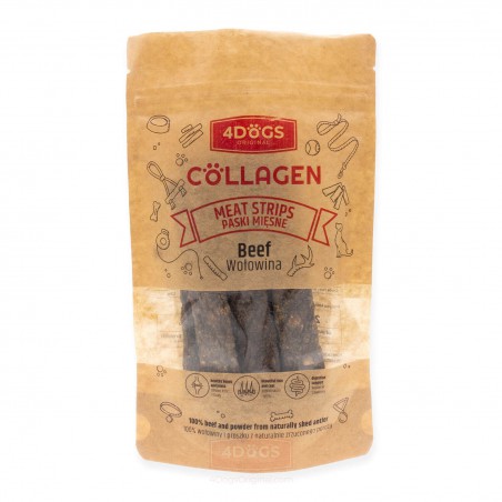 4Dogs Collagen Paski Mięsne Z Wołowiną Z Proszkiem Z Poroża 100G