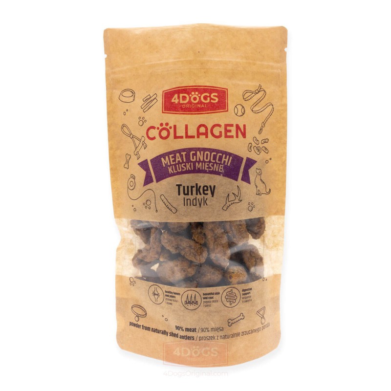 4Dogs Collagen Kluski Mięsne Z Indyka Z Proszkiem Z Poroża 100G