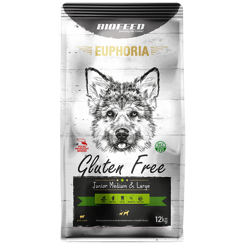 Biofeed Euphoria Gluten Free Junior Medium&Large Dla Szczeniaków Średnich I Dużych Ras Z Jagnięciną 12Kg