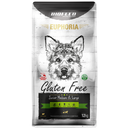 Biofeed Euphoria Gluten Free Junior Medium&Large Dla Szczeniaków Średnich I Dużych Ras Z Jagnięciną 12Kg