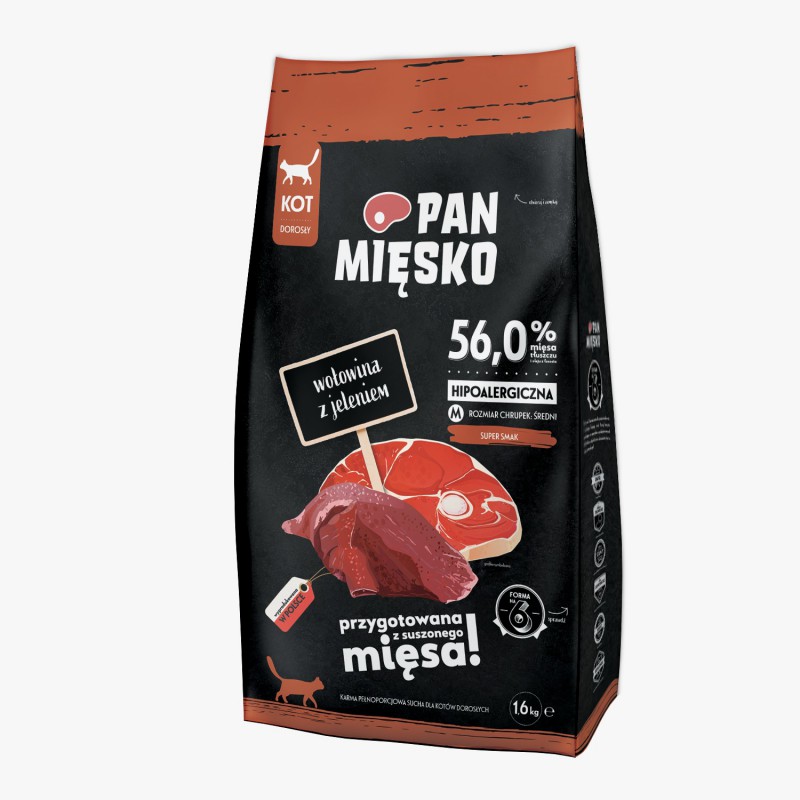 Pan Mięsko Karma Sucha Dla Kota Wołowina Z Jeleniem Chrupki M 1,6Kg